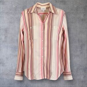 LOFT Multicolor Striped Cotton Tailored Fit Womens Button Down Shirt Sz 8 NWOT